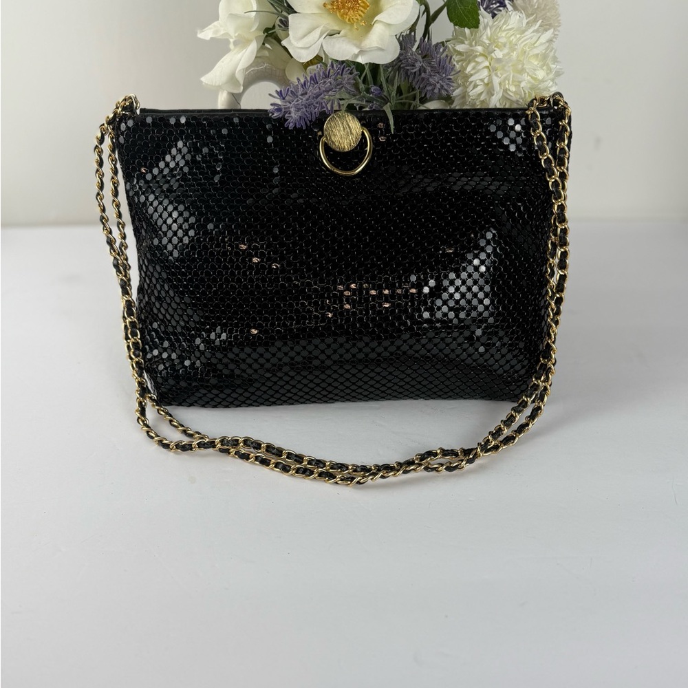Black Mesh Chain Clutch Evening Bag Gold Hardwar